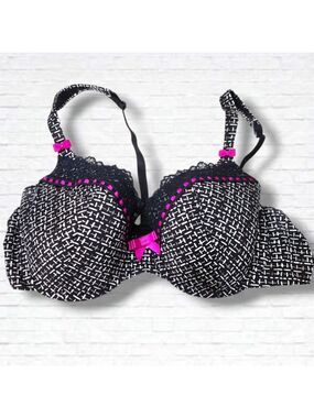 La Senza Black With White Cross-Hatch Print With Purple Detail Size 38B